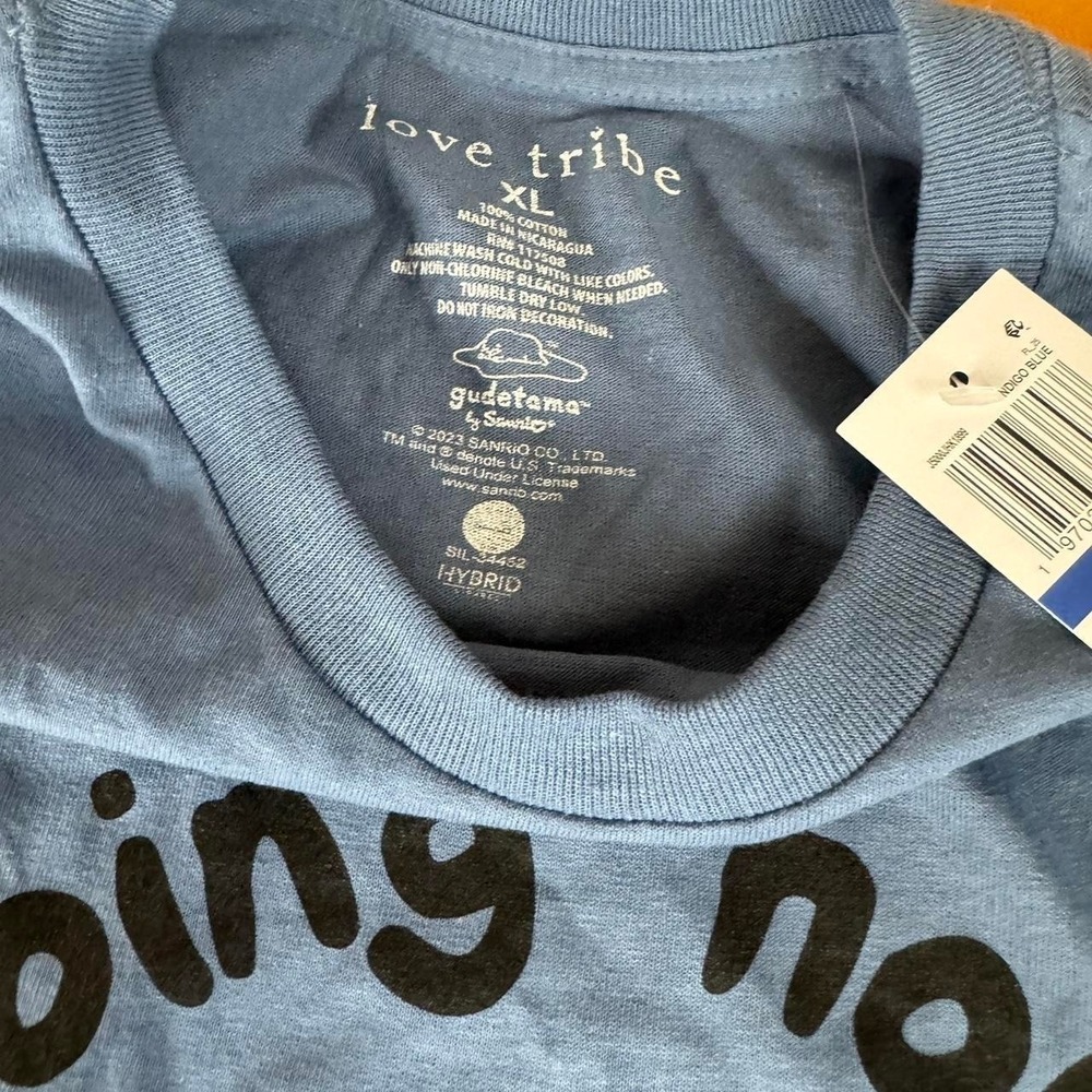Love‎ Tribe Sanrio Gudetama Going Home Graphic Tee Indigo Blue XL NWT - Picture 3 of 3